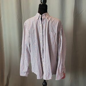 Izod Men's Red and White Checkered Button Down Shirt